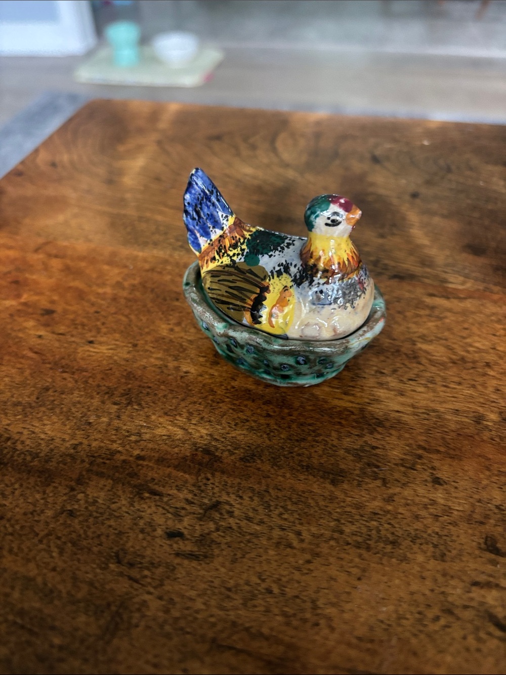 Vintage Rooster Nest Ceramic Hand Painted Trinket Dish Miniature Made in Italy
